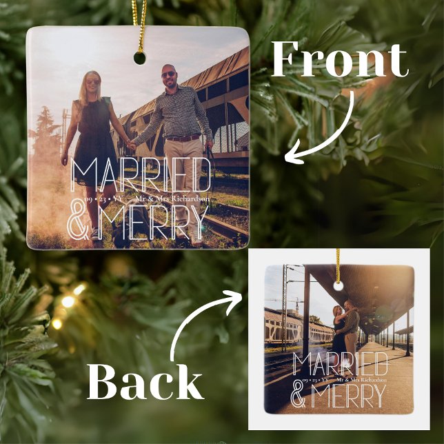 Modern Art Deco Verheiratet & Merry New Keramikornament (Von Creator hochgeladen)