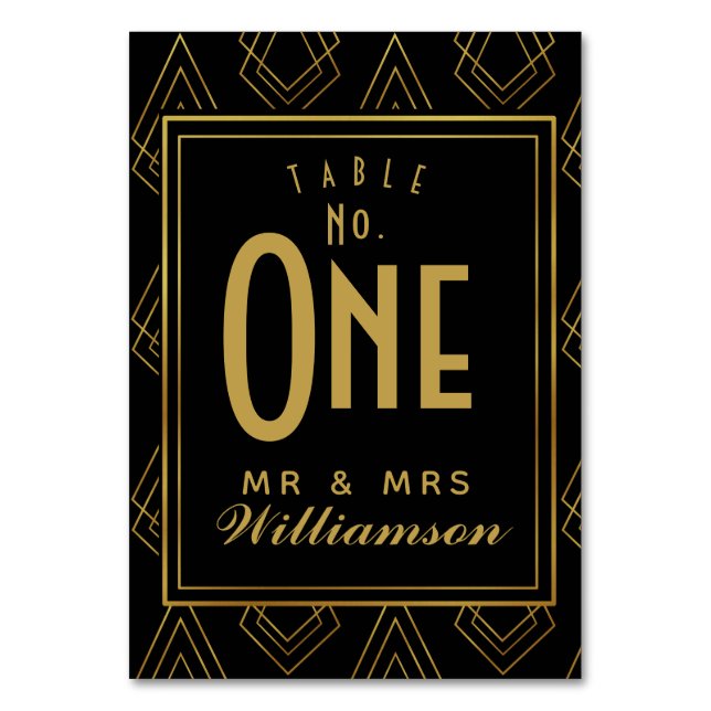 Modern Art DecoTischkarte Tischnummer Hochzeit (Vorderseite)