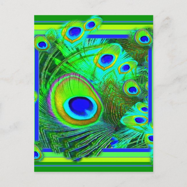 Modern Art Green Peacock Feather Eyes Geschenke Postkarte (Vorderseite)