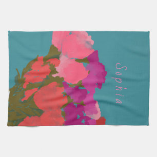 Modern Art Happy Colorful Blume + Individuelle Nam Geschirrtuch