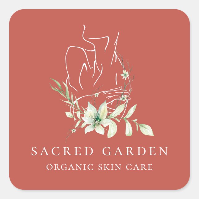 Modern-Art-Logo für Feminine Blumenmuster Quadratischer Aufkleber (Vorderseite)