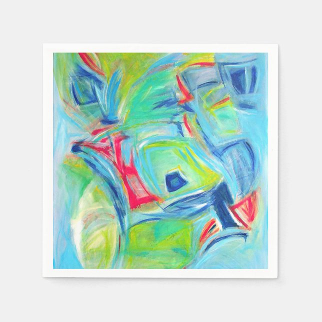 Modern Art Malerei expressive Green and Blue Serviette (Vorderseite)