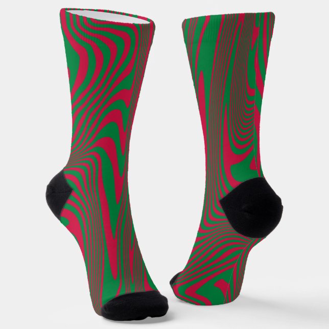 Modern Art Op-Art MCM Green Red Christmas Socken (Gewinkelt)