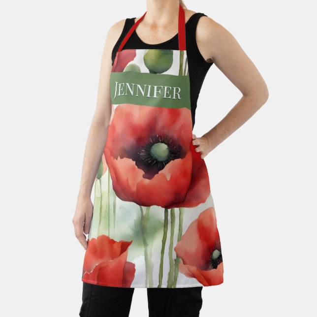 Modern Art Watercolor Rote Poppies Schürze (InSitu)