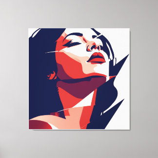 Modern Art Woman Portrait - Red & Blue Geometric Leinwanddruck
