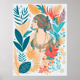 Modern Artistic Boho Feathers Woman AI Art Poster