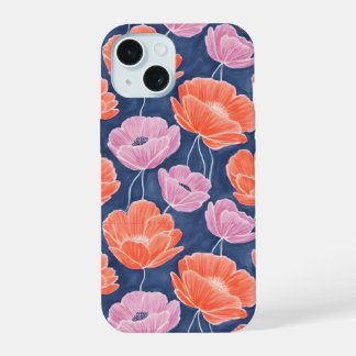 Modern Artistic Coral Pink Poppies Floral iPhone 15 Hülle