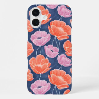 Modern Artistic Coral Pink Poppies Floral iPhone 16 Plus Hülle