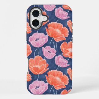 Modern Artistic Coral Pink Poppies Floral iPhone 16 Plus Hülle