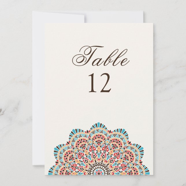 Modern Artistic Style Mandala Wedding Table Number Einladung (Vorderseite)