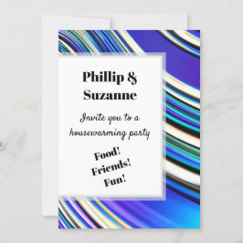 Modern Artsy Wavy Blue Fractal Stripes Pattern Einladung