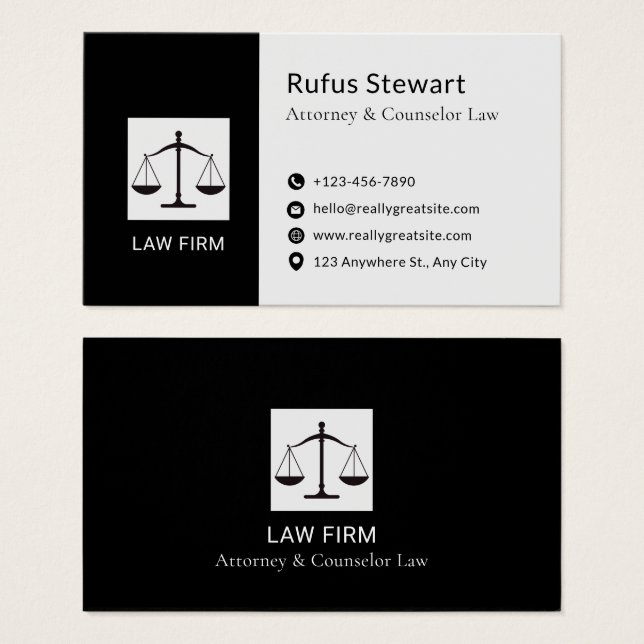 Modern Attorney Design White & Black Business Card (Vorne & Hinten)