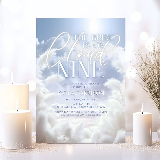 Modern auf Cloud Nine 9 Pampas Brautparty Einladung (Modern Bride is On Cloud Nine 9 Pampas Bridal Shower Invitation)