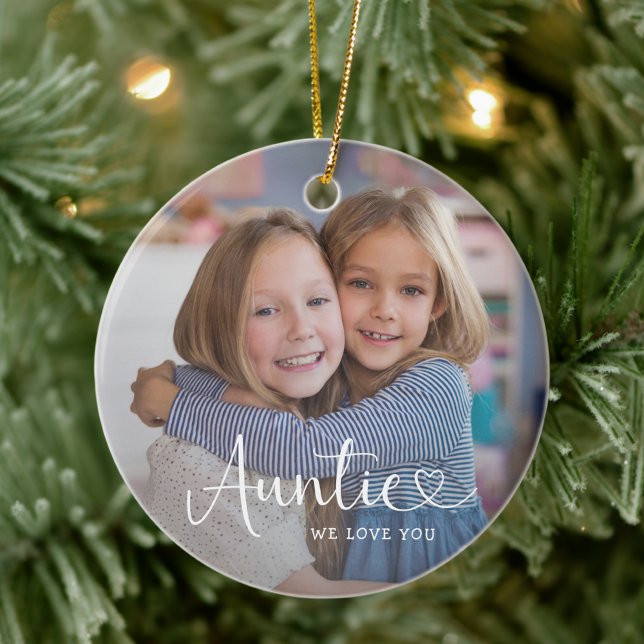 Modern Auntie We Love You Cute Heart 2 Photo Keramik Ornament (Von Creator hochgeladen)