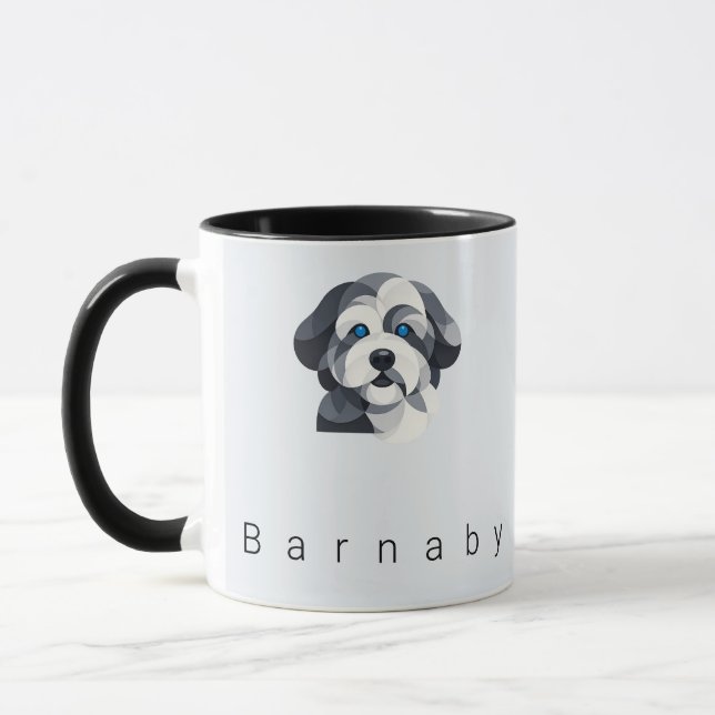 Modern Aussiedoodle Art Mug - Blue Merle Geometric Tasse (Links)