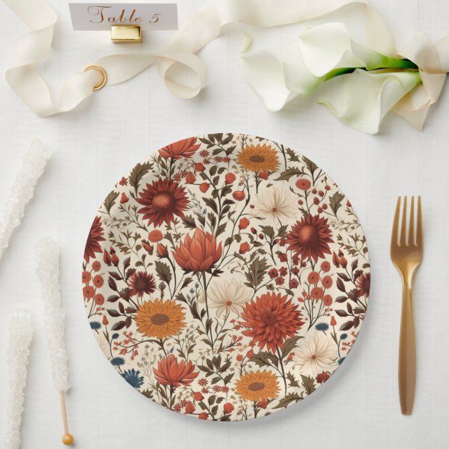 Modern Autumn Fall Botanical Floral  Pappteller (Hochzeit)