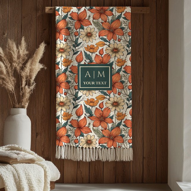 Modern Autumn Flowers Sage Pastel Olive Rusty Fleecedecke (Modern Autumn Flowers Sage Pastel Olive Rust Blanket

)