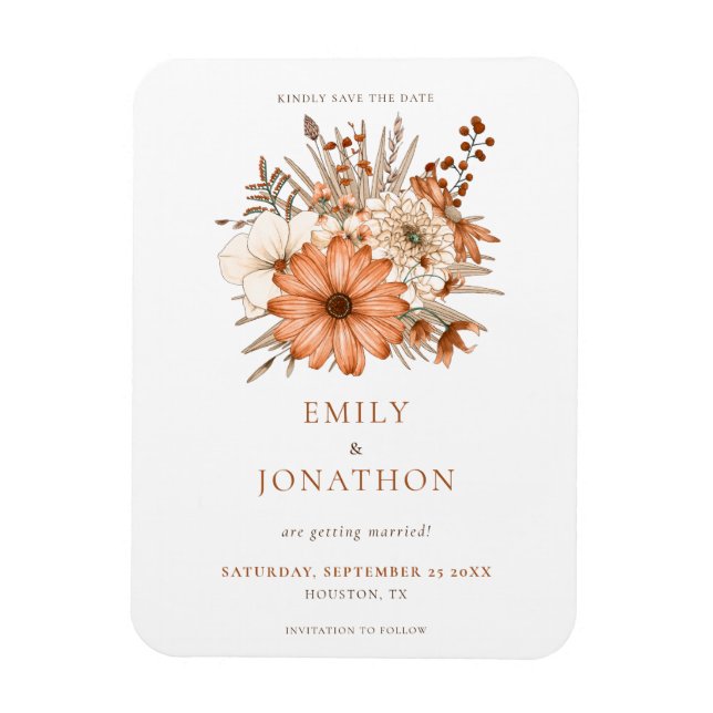 Modern Autumnal Watercolor Florals Save the Date Magnet (Vertikal)