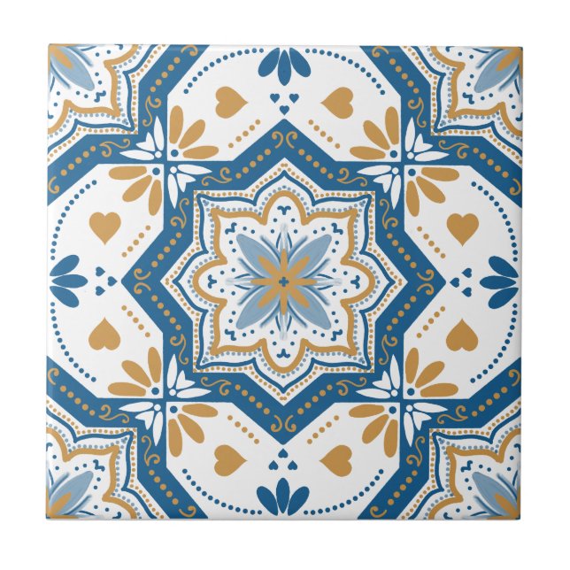 Modern Azulejo Blue Yellow Portugiesisch Fliese (Vorderseite)