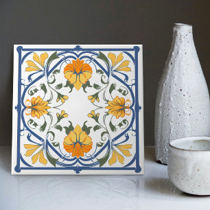 Modern Azulejo Blue Yellow Portugiesisch Lissabon Fliese