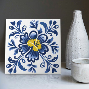 Modern Azulejo Blue Yellow Portugiesisch Lissabon Fliese