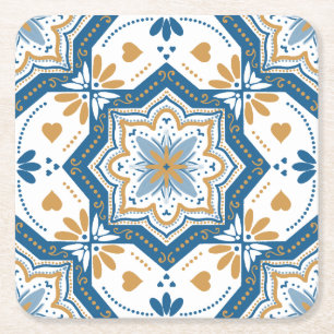 Modern Azulejo Blue Yellow Portugiesische Muster Rechteckiger Pappuntersetzer