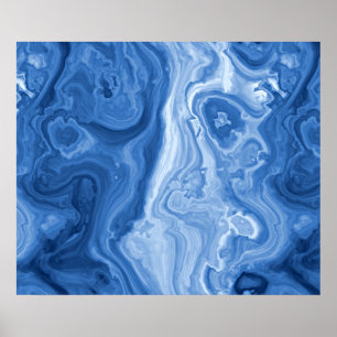 Modern Azure Blue Malachite Marble Wirbel Muster Poster