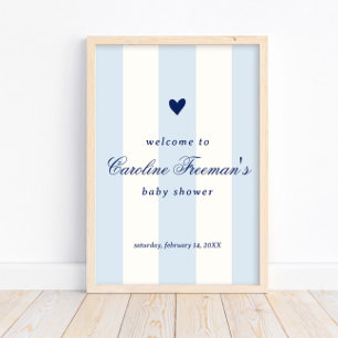Modern Baby Blau Gestreift Herz Valentins Willkomm Poster