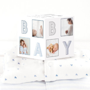 Modern Baby Block Letters Photo Grid Collage Boy Würfel