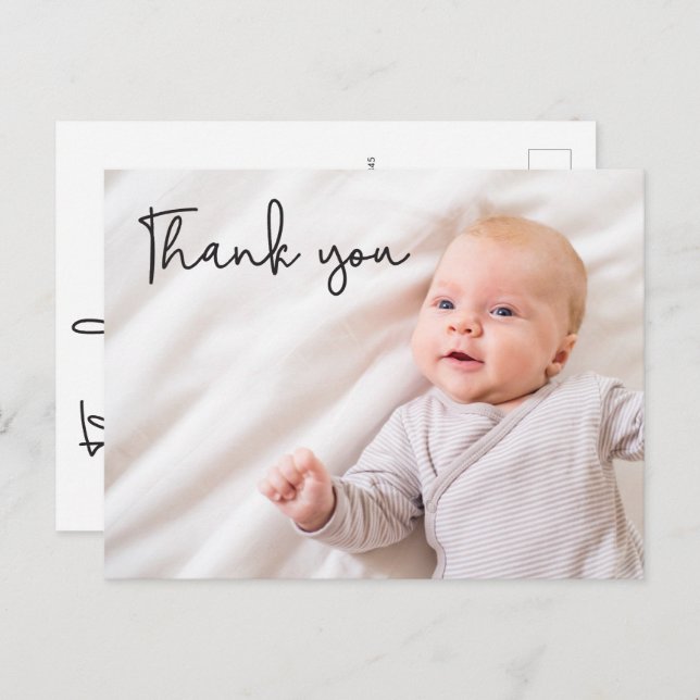 Modern Baby Boy Foto Birth Danke Custom Ankündigungspostkarte (Vorne/Hinten)