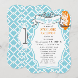Modern Baby Boy Geometric Muster Owl Dusche Einladung
