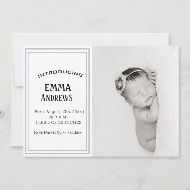 Modern Baby Foto Vielen Dank für Ihre Geburtserklä Ankündigung (Vorderseite)