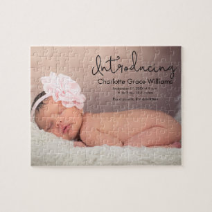 Modern Baby girl Birth Photo Announcement Puzzle