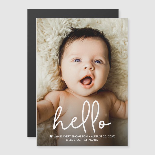 Modern Baby Photo Birth Announcement Custom  Magnetkarte (Vorne/Hinten)