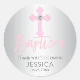 Modern Baby Pink Cross Taufe Mädchen Vielen Dank Runder Aufkleber