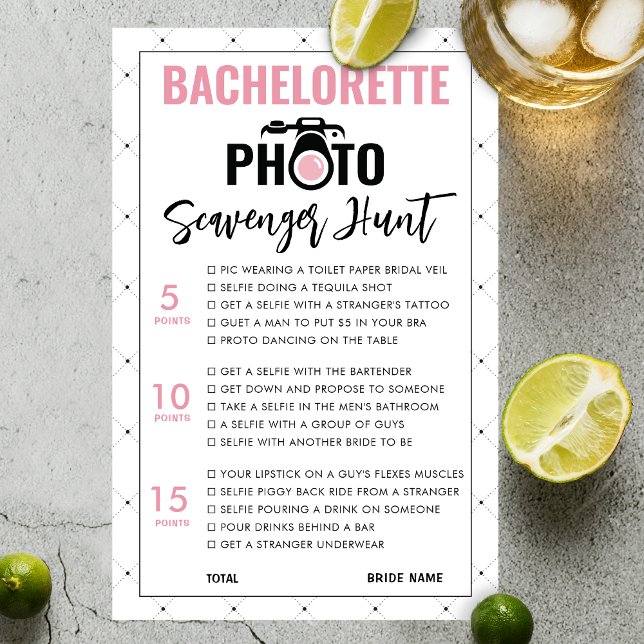 Modern Bachelorette Scavenger Hundeschlittenkarte (Bachelorette photo scavenger Game)