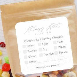 Modern Bakery Line Art Allergy Alert Quadratischer Aufkleber