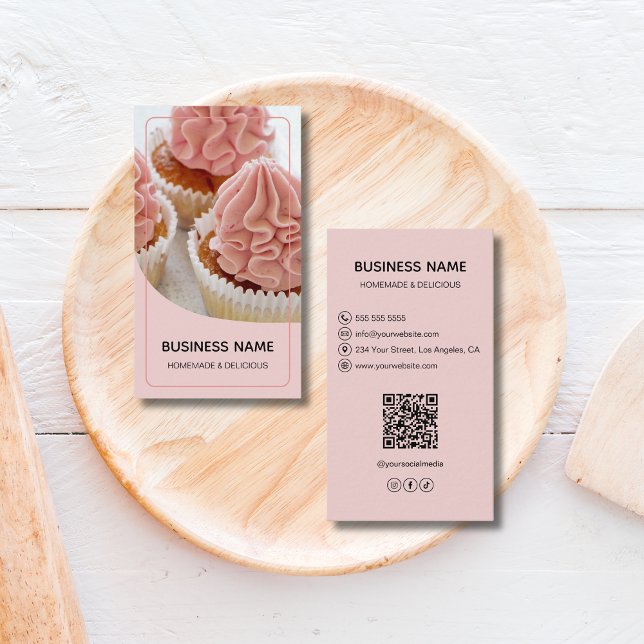 Modern Bakery Pastry Chef Photo Logo QR Visitenkarte (Modern Bakery Pastry Chef Photo Logo QR Business Card)