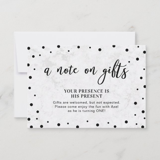 Modern Balck Confetti & Marbella Beilage Card Einladung (Vorderseite)