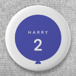 Modern Balloon | Blue Birthday Party Name Age Boy Button<br><div class="desc">Einfaches, stilvolles und lustiges Geburtstagsgeschenk mit Ihrem eigenen "<name>" und "<age>"" Text in moderner Typografie in knusprigem Weiß auf einem einfachen runden Ballondesign in königsblau mit einer geraden grauen Saite im minimalistischen skandinavischen "Scandi" Stil. Fügen Sie den Namen und das Alter eines geliebten Menschen für ein wirklich einzigartiges und maßgeschneidertes...</div>
