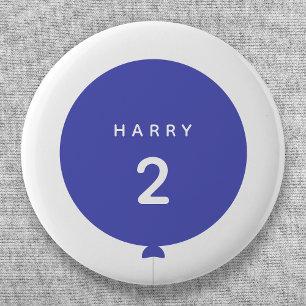 Modern Balloon   Blue Birthday Party Name Age Boy Button