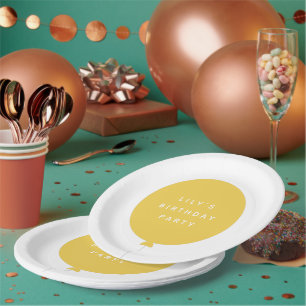 Modern Balloon Name des gelben Kindergeburtstags Pappteller