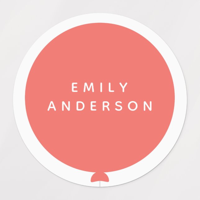 Modern Balloon | Name Kinderzimmer School Girl Pin Etiketten (Design 1)