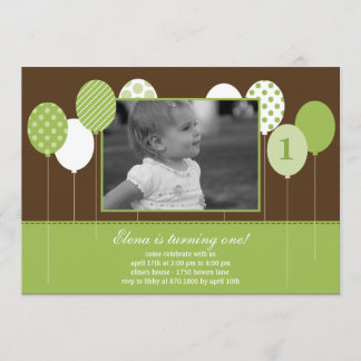 Modern Balloons Foto Birthday Invasion - Green Einladung