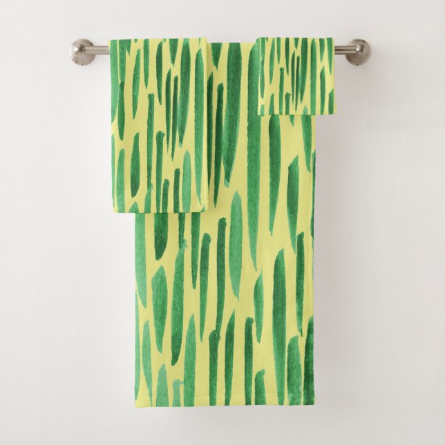 Modern Bamboo Muster Tiki Vibe Green Badhandtuch Set (Insitu)