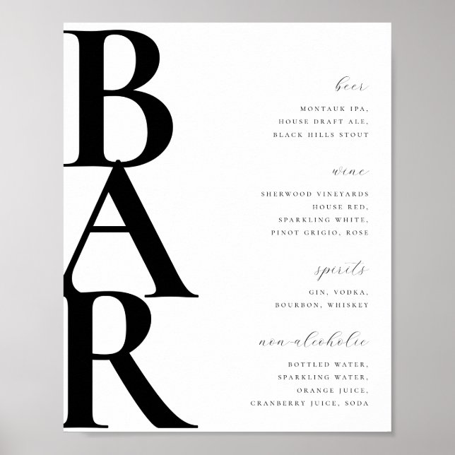 Modern Bar Menu List Poster (Vorne)