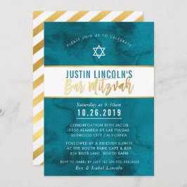 MODERN BAR MITZVAH aquamarin-blaues Aquarellgold Einladung