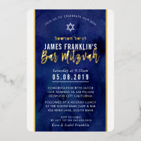 MODERN BAR MITZVAH blue watercolor gold writing