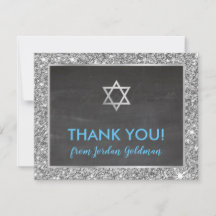 MODERN BAR MITZVAH danke Ihnen silber Glitzer grau