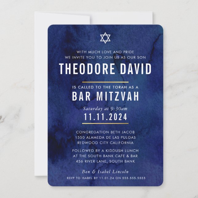 MODERN BAR MITZVAH dunkelblaues Muster Einladung (Vorderseite)